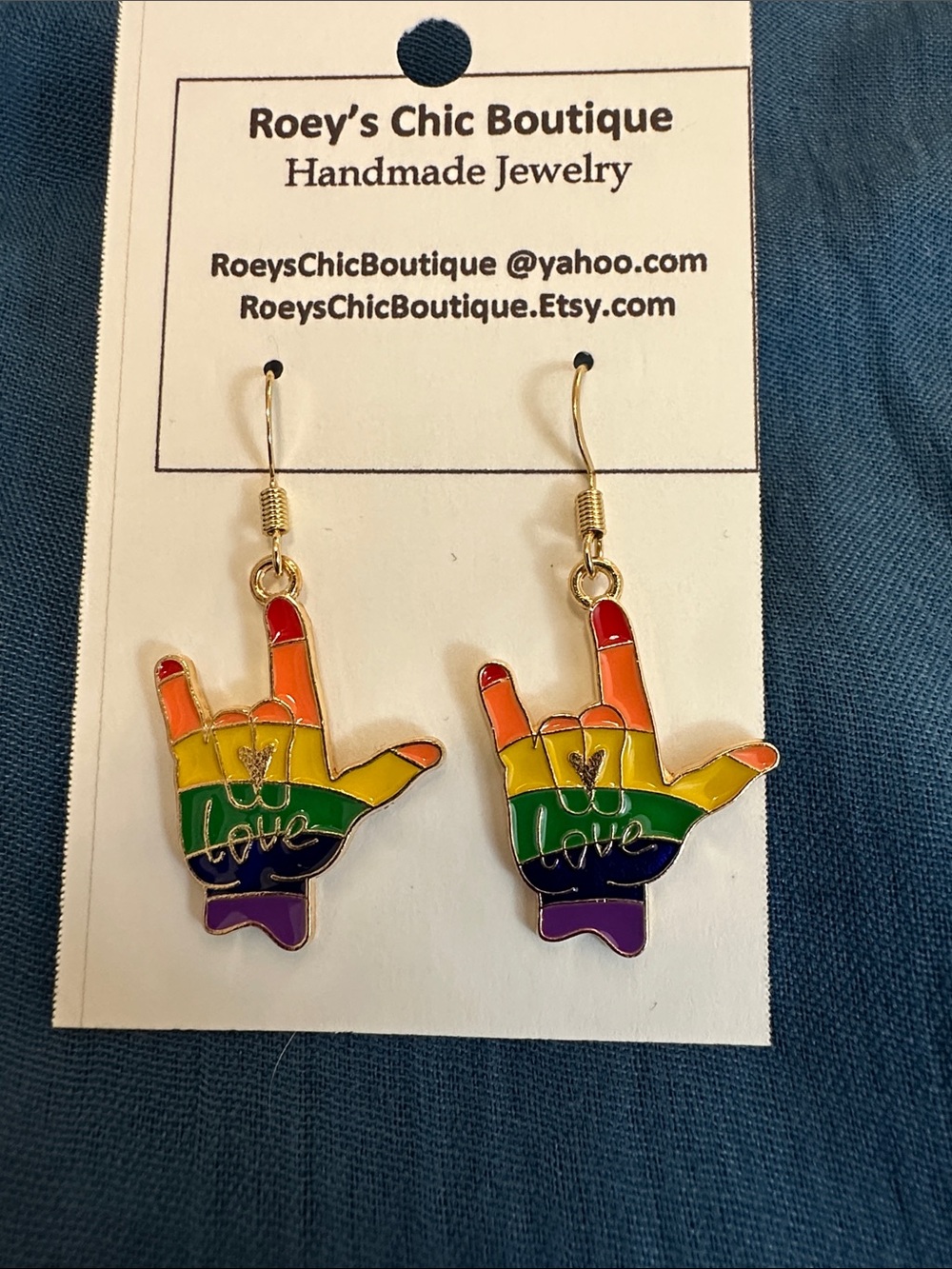 Rainbow Pride 'Love' ASL Earrings 18K Gold Plated Ear Wires